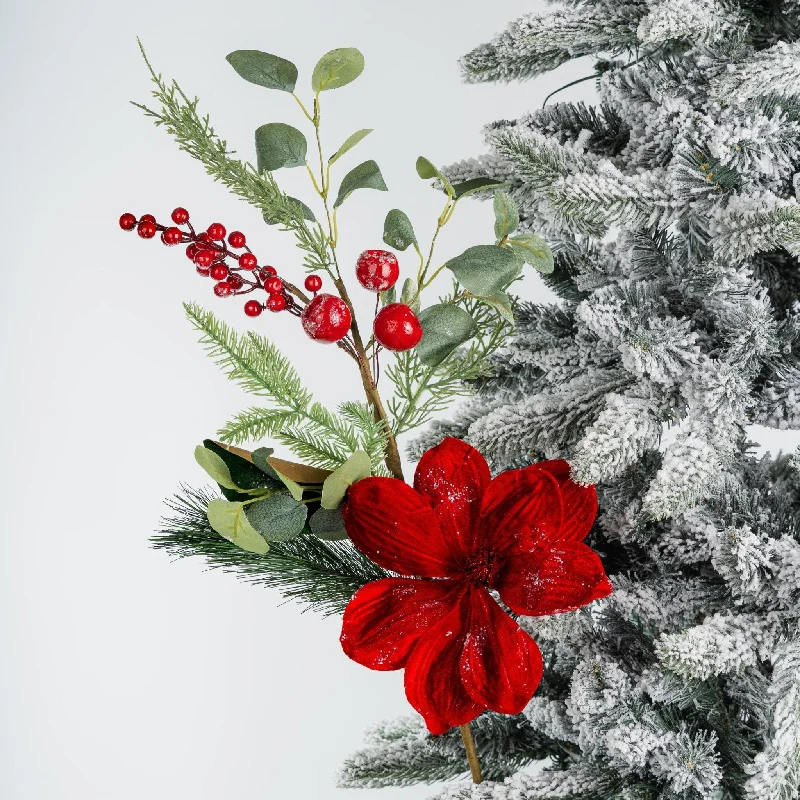 Christmas Red Stockings Red Magnolia and Frosted Winterberry Tree Pick