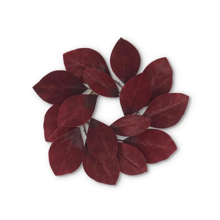 Christmas Red Stockings 17 Inch Burgundy Velvet Magnolia Leaf Candle Ring