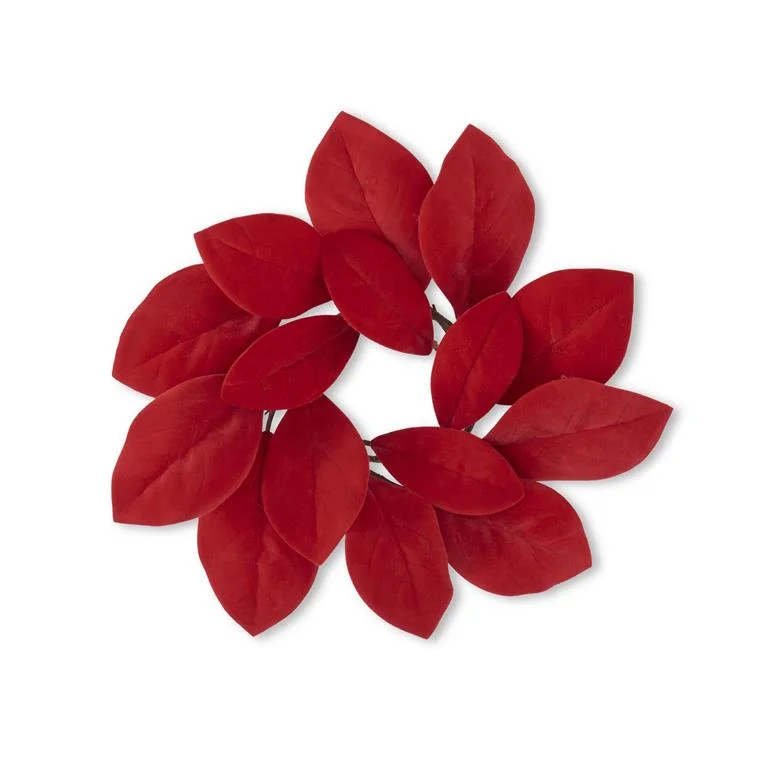 Christmas Morning 17 Inch Red Velvet Magnolia Leaf Candle Ring
