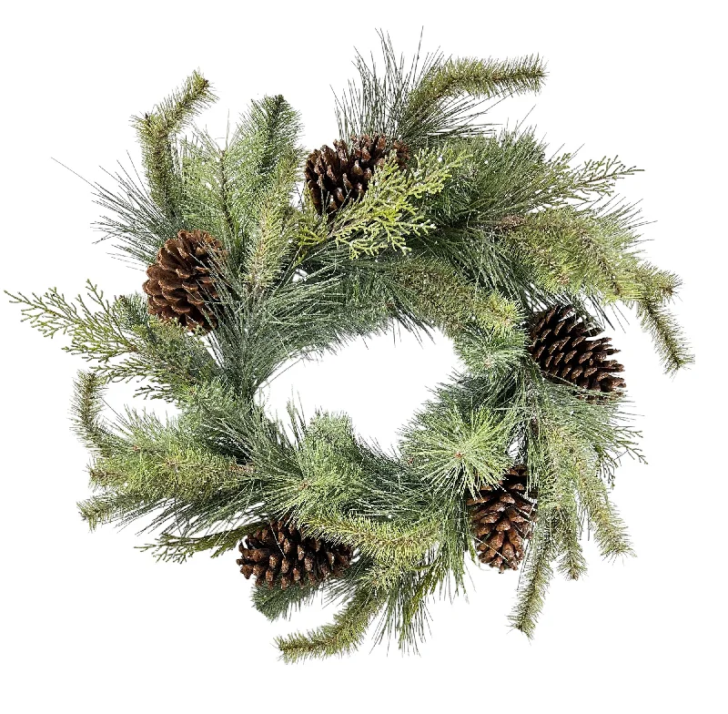 Christmas Holiday Spirit Glitter Cedar & Pine Silk Wreath - 24''