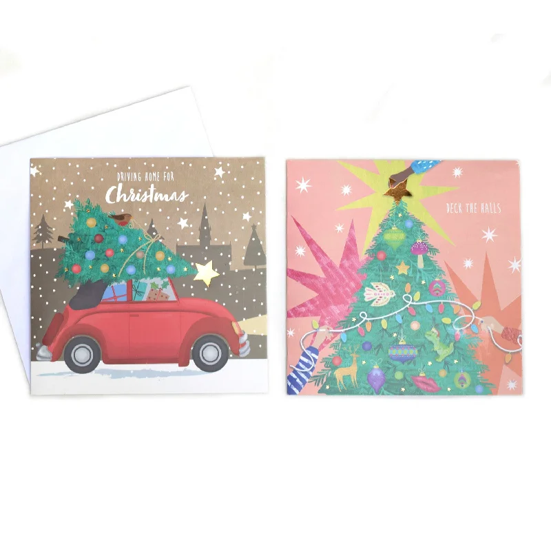 Christmas Family Fun 10PCS Christmas Trees and Car Christmas Cards CRD006