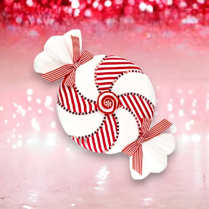 Christmas Decor 2" Red & White Candy Ornament Set Of 6