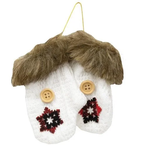 Christmas Garland Lights 2 Set Ivory Knit Faux Fur Ornaments