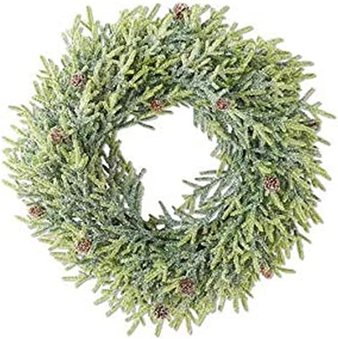 Christmas Holiday Spirit 21 Inch Snowy Juniper Wreath w/Mini Pinecones