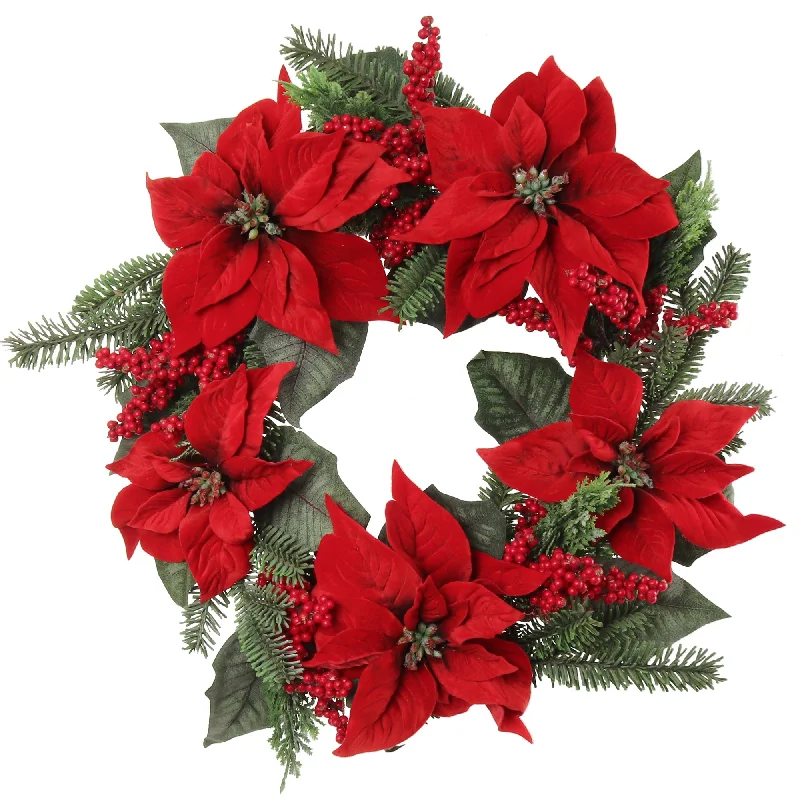 Christmas Housewarming Gifts 22" Poinsettia Pine Wreath with Berries 2024 Christmas Collection