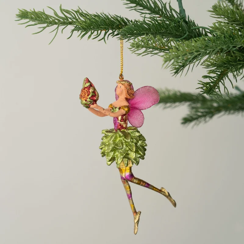 Holiday Cheer Carnation Fairy with Wings Ornament
