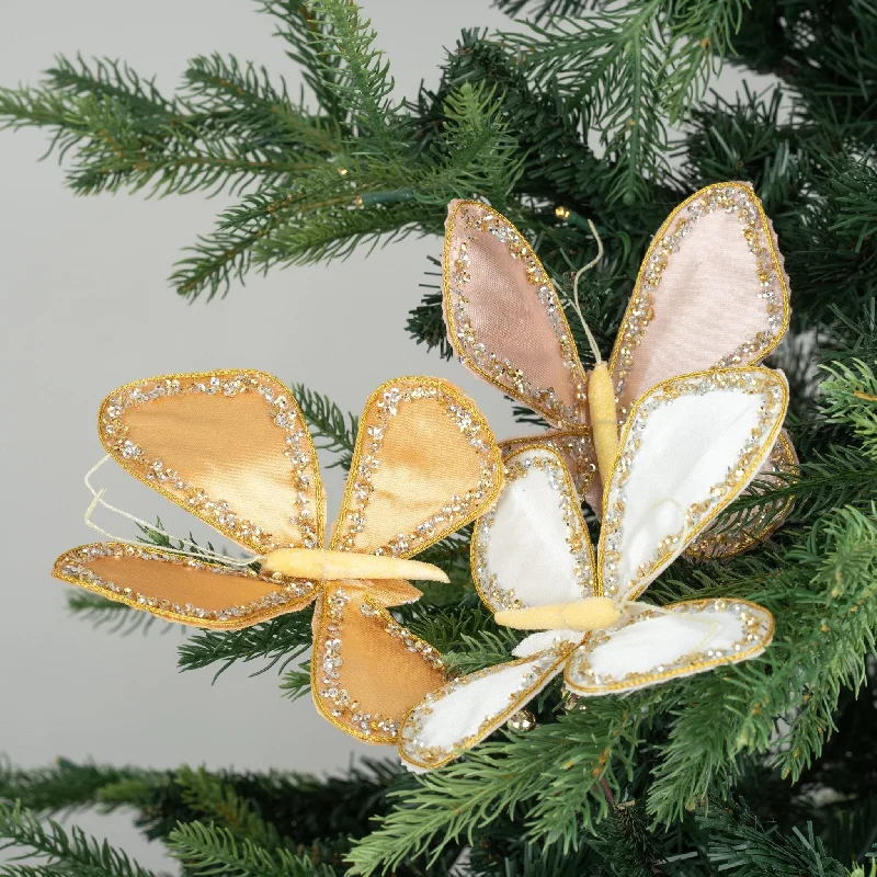 Christmas Magic Large Tri-Butterfly Sequin Festive Pick in Classic