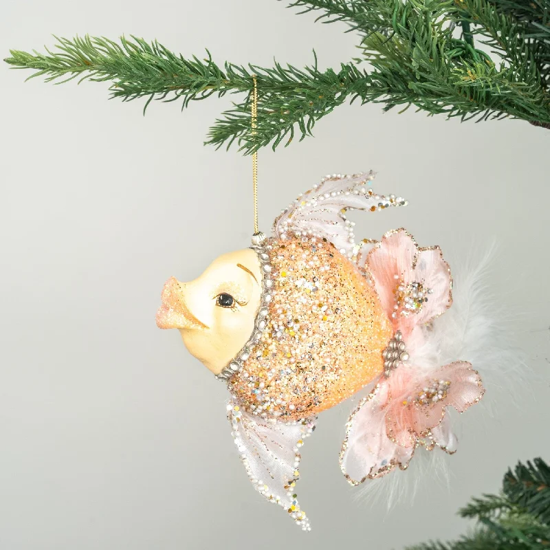 Christmas Sparkling Lights Coral Iridescent Angel Fish Ornament