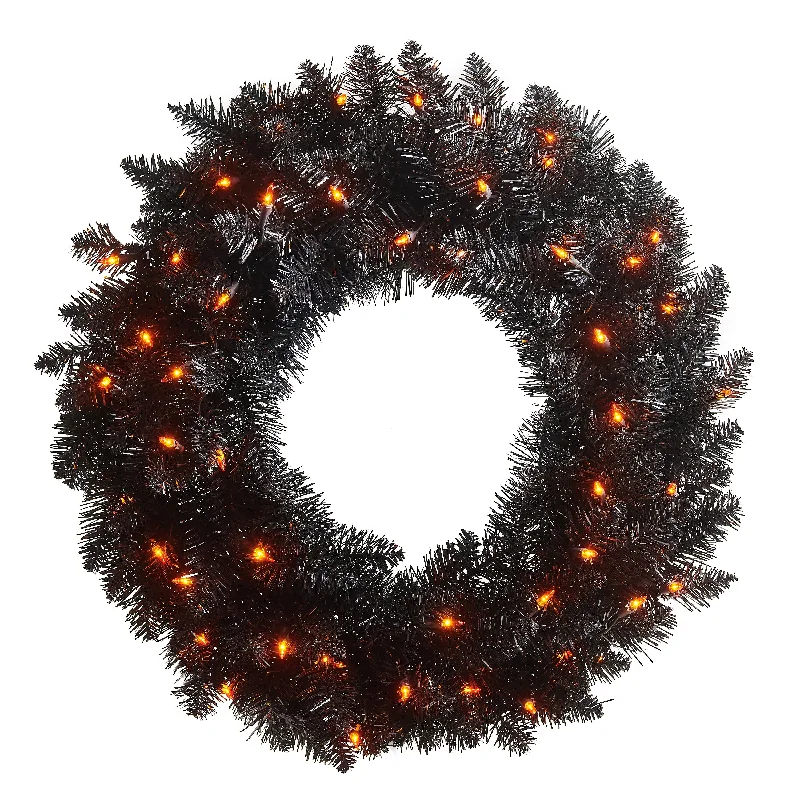 Christmas Celebration Pre-lit Black Tinsel Wreath