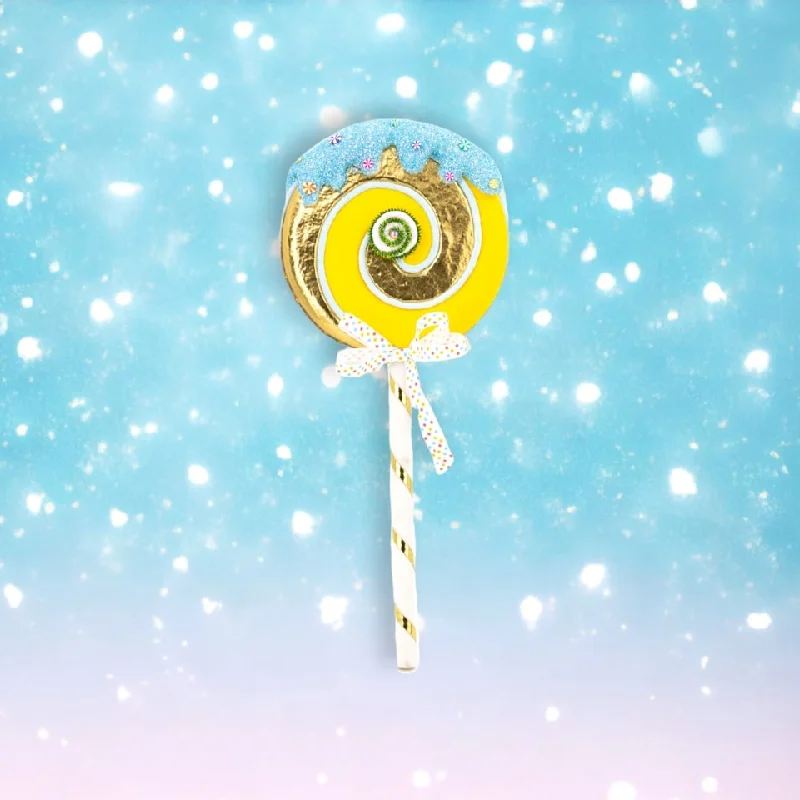 Christmas Market 24" Yellow & Gold Swirl Lollipop Pick With Blue Icing
