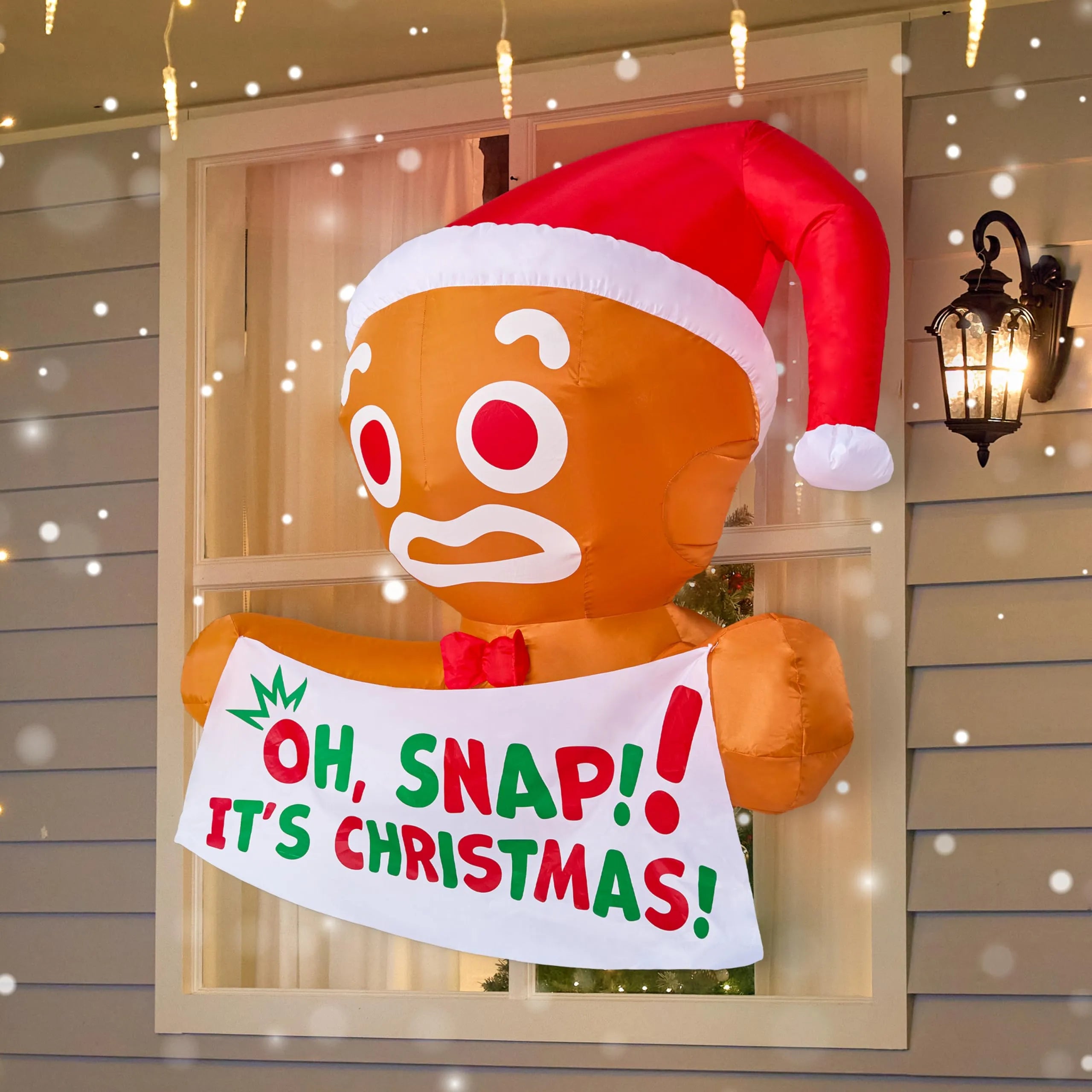 Christmas Garland 3.5ft Christmas Inflatable Gingerbread Man with Oh Snap Banner Broke Out from Window