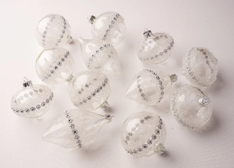Christmas Advent Calendar 3" Crystal Glass With Beading Assorted Ornament Set Of 12