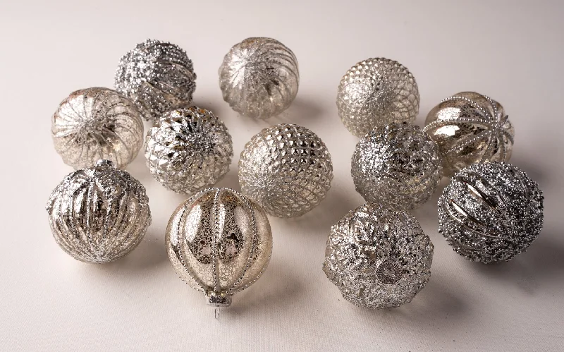 Christmas Gingerbread 3" Glass Pewter Assorted Ball Set Of 12