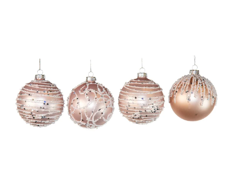 Christmas Handmade Decorations 3" Pink With White Sequined Icing Assorted Ornament Set Of 12