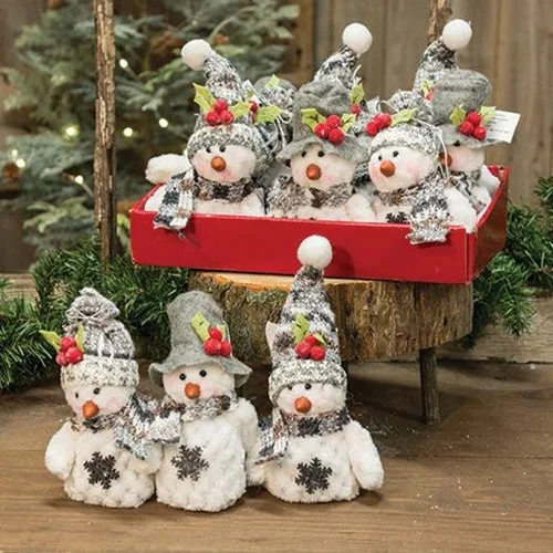 Christmas Jolly Time Plush Snowman Ornament, 3 assorted styles sold individually (not as a set)
