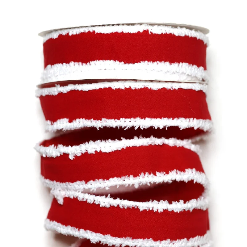 Christmas Gingerbread 30mm x 9M Red Velvet White Frayed Ribbon 3009001