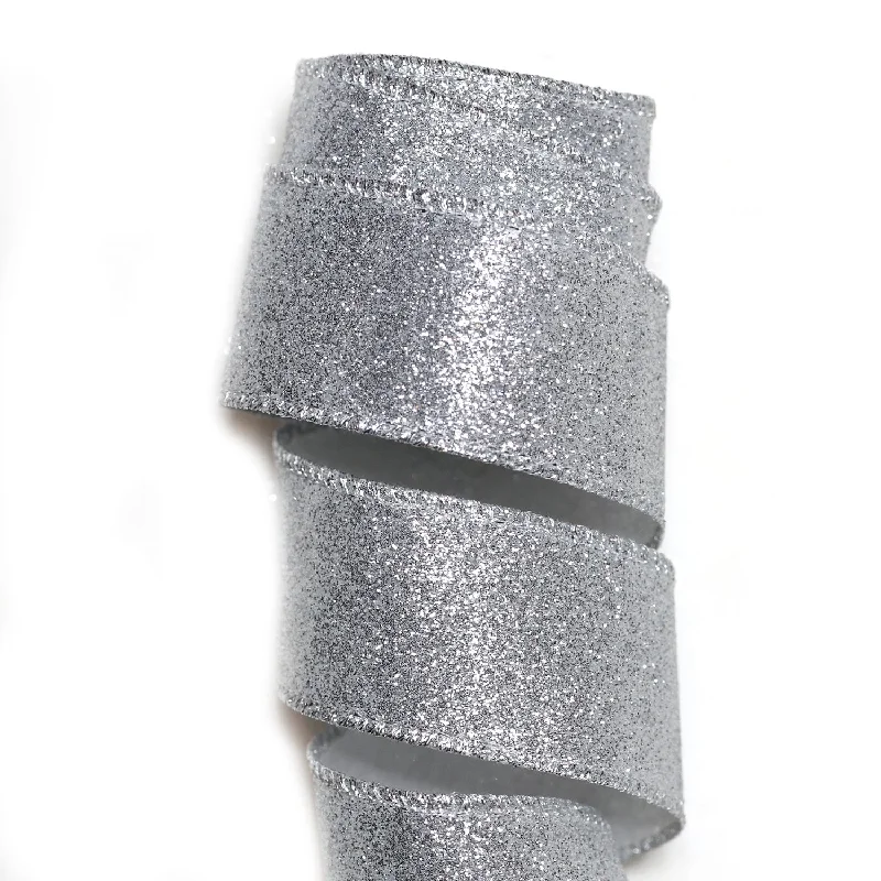 Christmas Snowfall 38mm x 5M Silver Glitter Ribbon 3805002