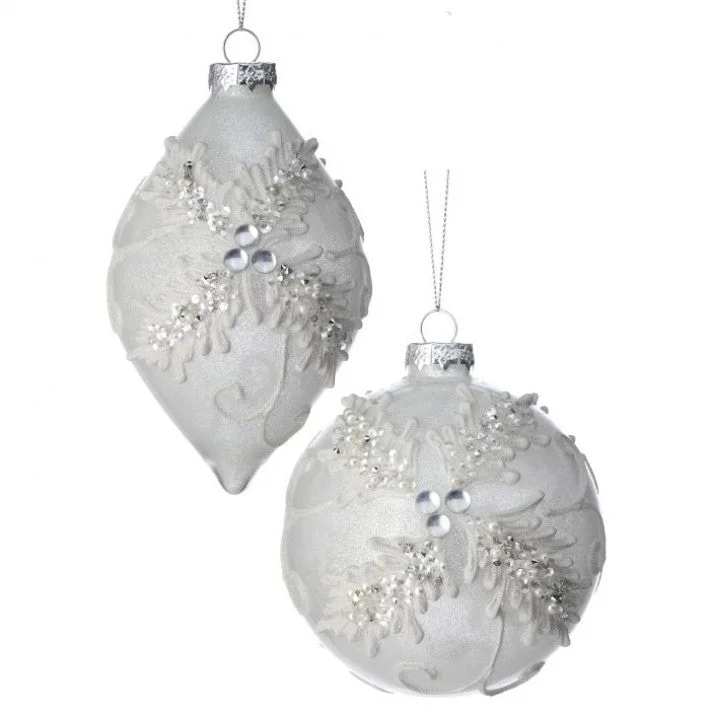 Christmas Peppermint Treats 4"-6" White Holly Kismet Glass Ornament Assorted Set Of 6