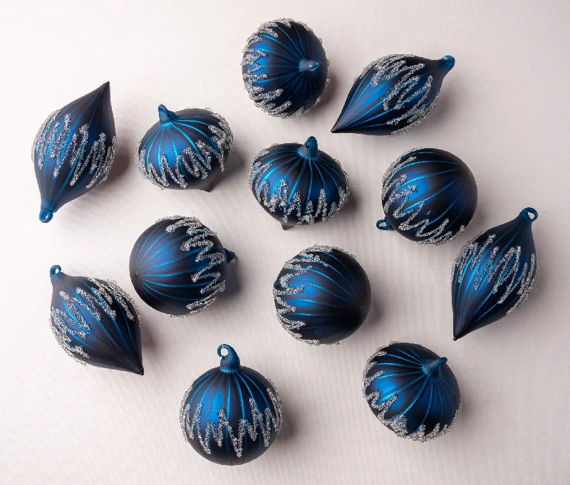 Christmas Baking 4" Blue Matte Decorative Ornaments Assorted Set Of 12