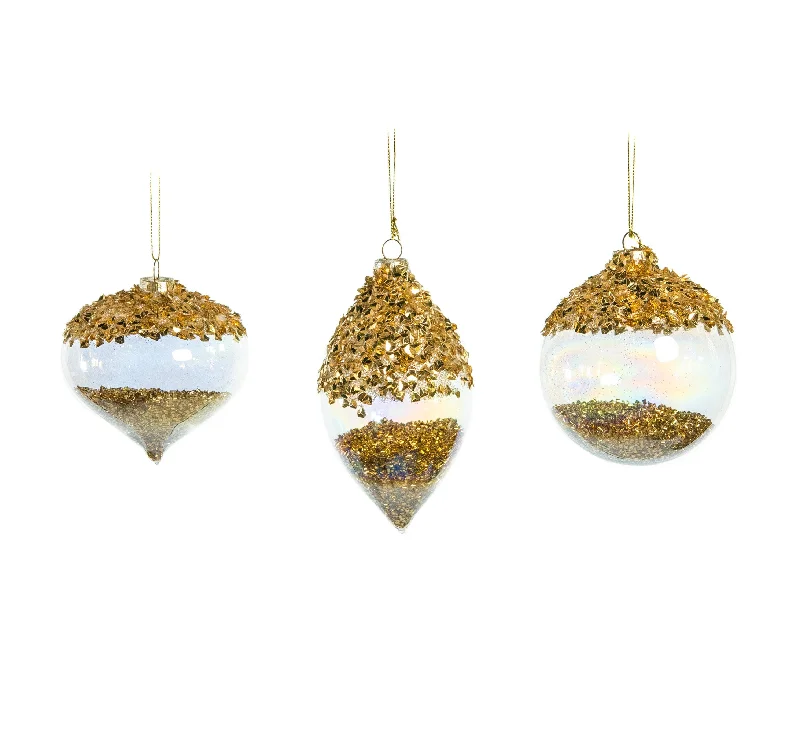 Christmas Star Decorations 4" Crystal Gold Ornament With Gold Beads Set Of 12
