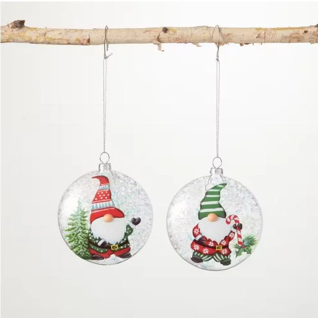 Christmas Winter Wonderland 4" Gnome Disk Ornament Set Of 4