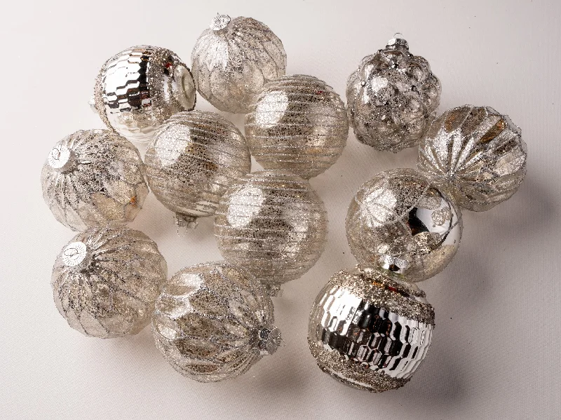 Christmas Caroling 4" Pewter Glass Ball Ornament Assorted Set Of 12