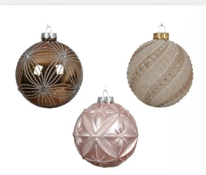 Christmas Baking Family 4" Pink & Brown Glitter Glass Ornament Set Of 12