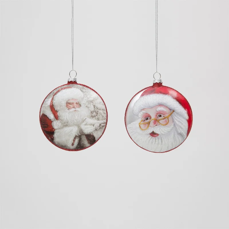 Christmas Snowy Pathways 4" Santa Disk Ornament Set Of 2