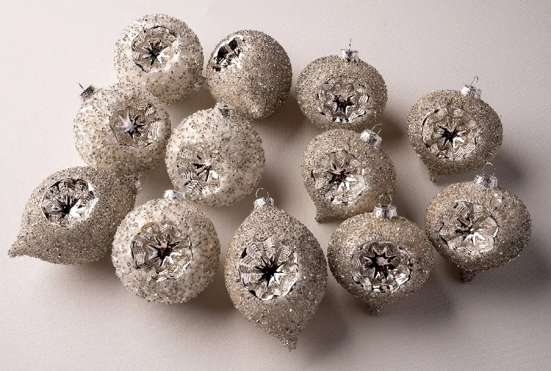 Christmas Centerpiece 3"-5" Silver Decorative Assorted Ornament Set Of 12