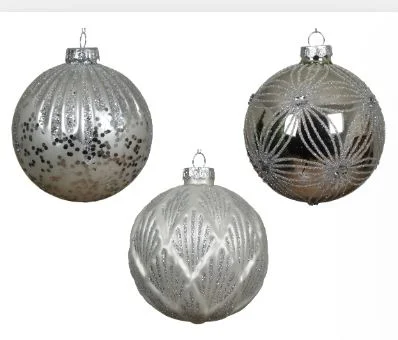 Christmas Star Decoration 4" Silver Glitter Glass Ornament Set Of 12