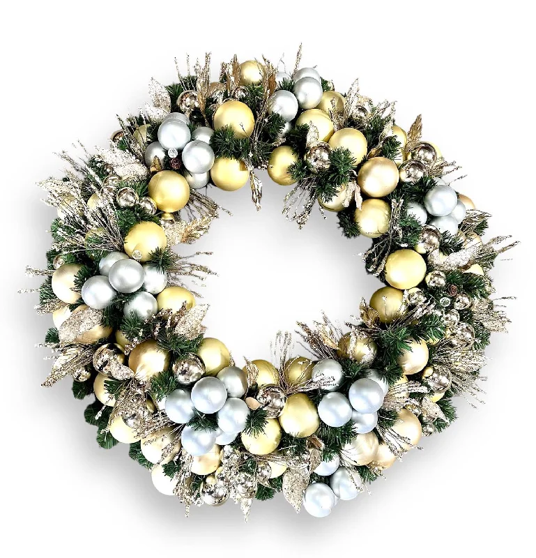 Christmas Frosty Weather Champagne & Silver Glitter Silk Wreath - 36''