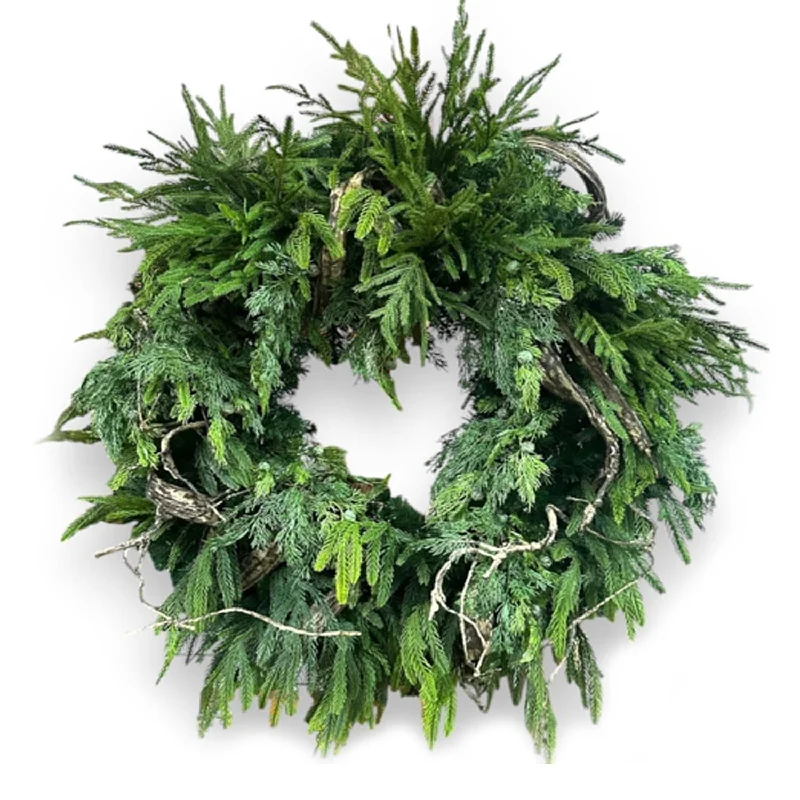 Christmas Gift Wrapping Evergreen Willow Silk Wreath - 36" Wide