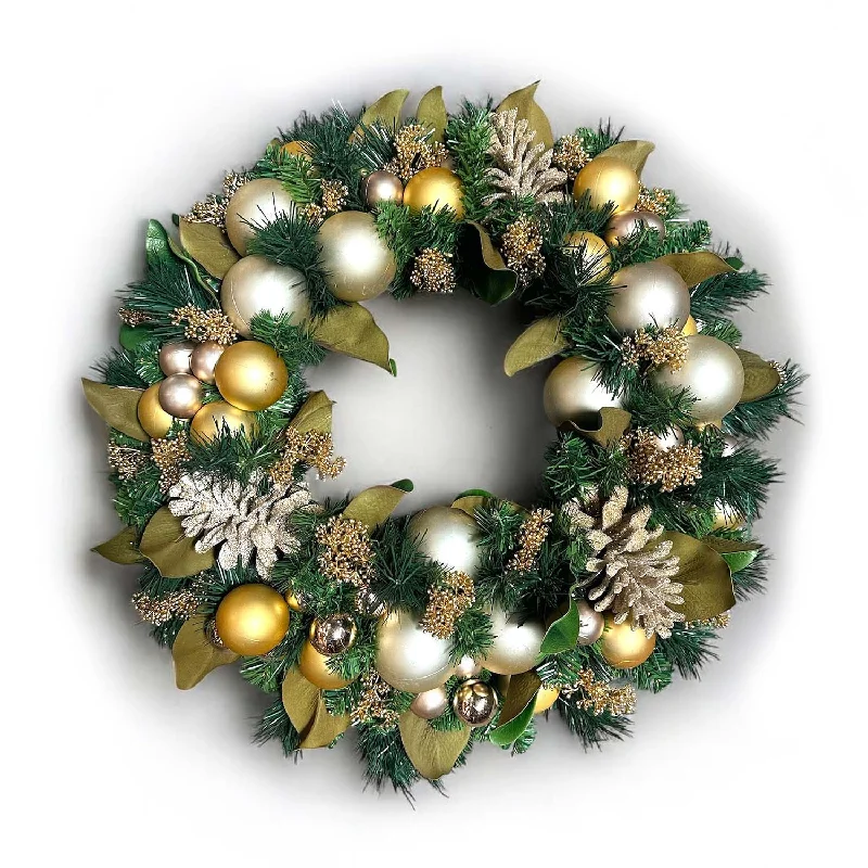 Christmas Lights Display Golden Pinecone Eucalyptus Silk Wreath - 24'' Wide