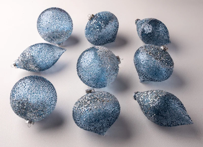 Christmas Snowflakes 5" Blue & Silver Ornament Set Of 9