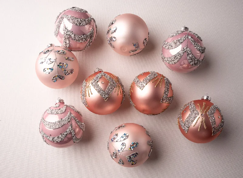Christmas Garland 5" Blush Pink Jewel Ball Ornaments Assorted Set of 9