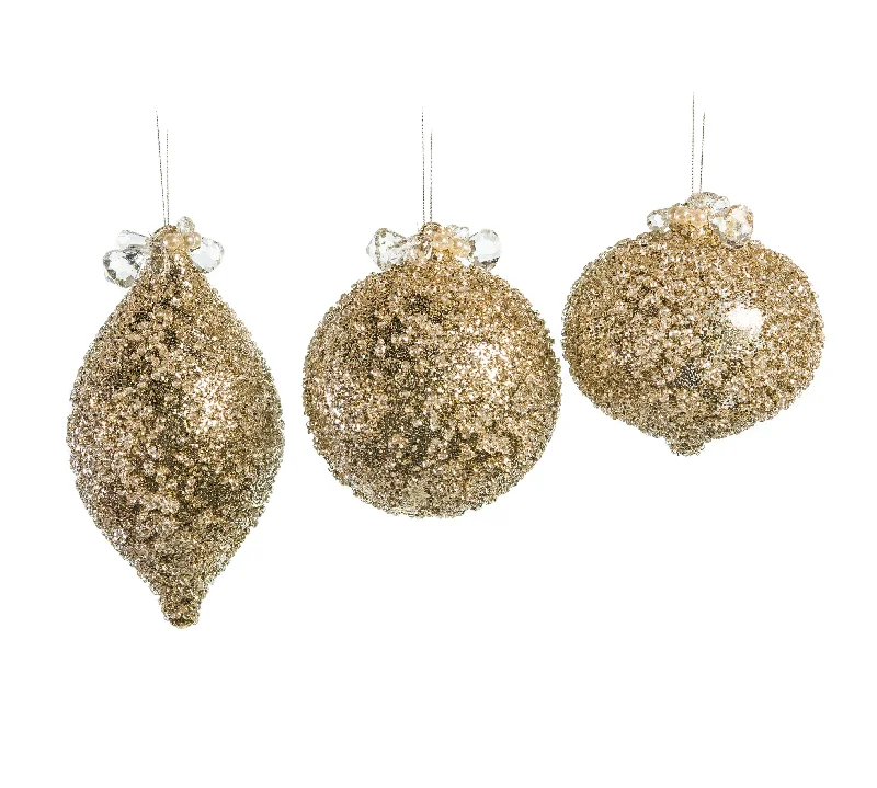 Christmas Stocking Fillers 5" Champagne Beaded Ornament Assorted Set Of 9