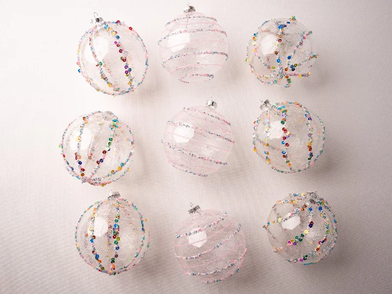 Cozy Christmas 5" Clear Glass Spun Ornament Set Of 9