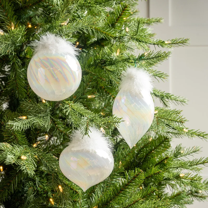 Christmas Holiday Countdown 5" Clear White Feathered Ornament Set Of 9