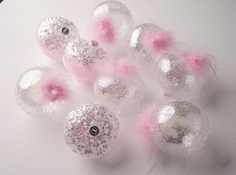 Christmas Joy 5" Crystal Pink Feather Ornament Assorted Set Of 9