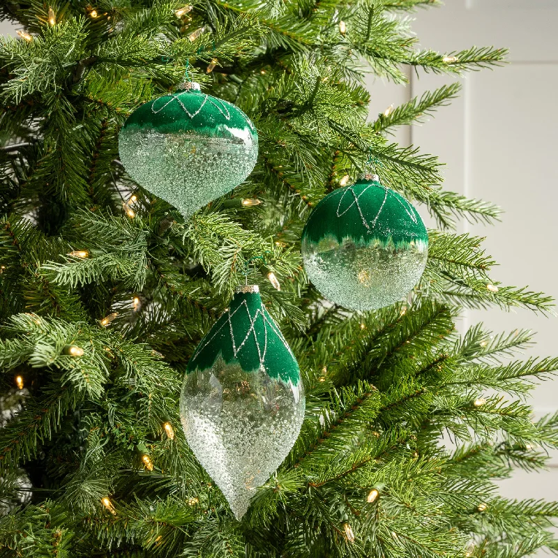 Christmas Winter Nights 5" Green & Silver Ornament Set Of 9