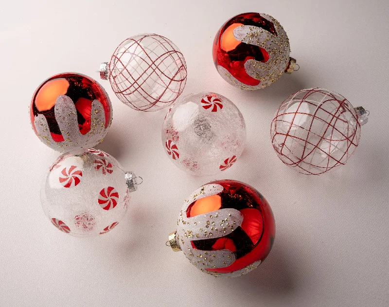 Christmas Fireplace Decor 5" Peppermint Assorted Ornament Set Of 9