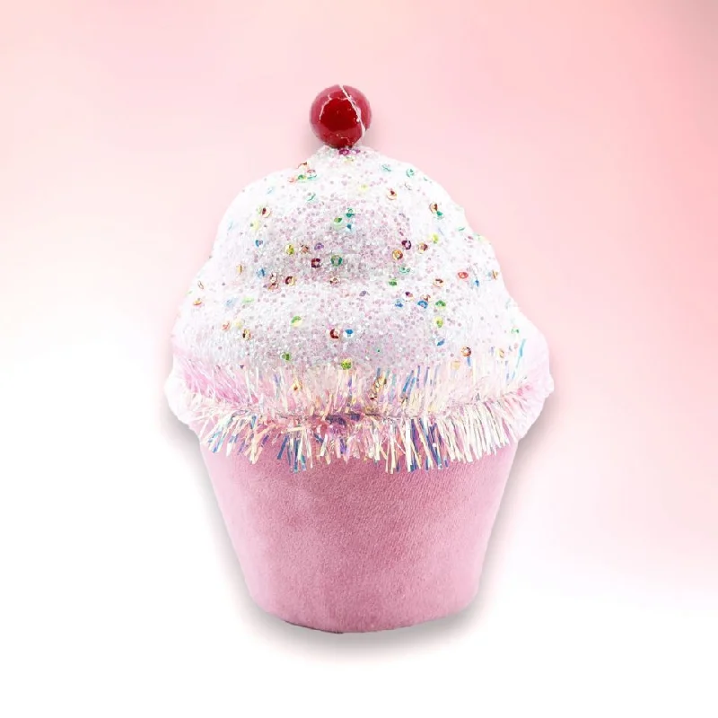 Christmas Wreath 5" Pink Cupcake With Sprinkles Set Of 4