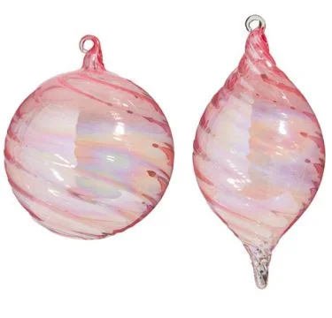 Christmas Candy Gift 5" Pink Swirl Glass Ornament Set Of 2