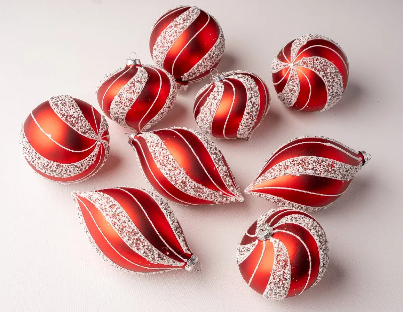 Christmas Traditions 5" Red & White Beaded Ball Ornament Assorted Set Of 9