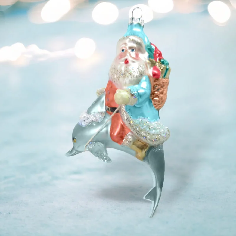 Christmas Family Fun 5" Santa On Dolphin Ornament