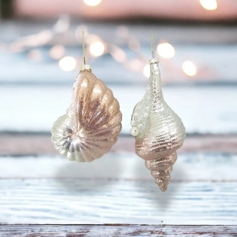 Christmas Ice Skating 6.75" Assorted Pastel Shell Beaded Ornament Set Of 2