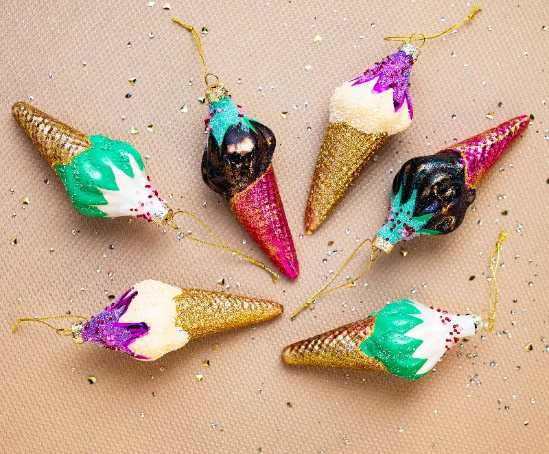 Christmas Snow Angels 6" Ice Cream Assorted Ornament Set Of 12