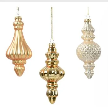 Christmas Holiday Spirit 6" Pearl & Gold Glass Finial Ornament Set Of 12