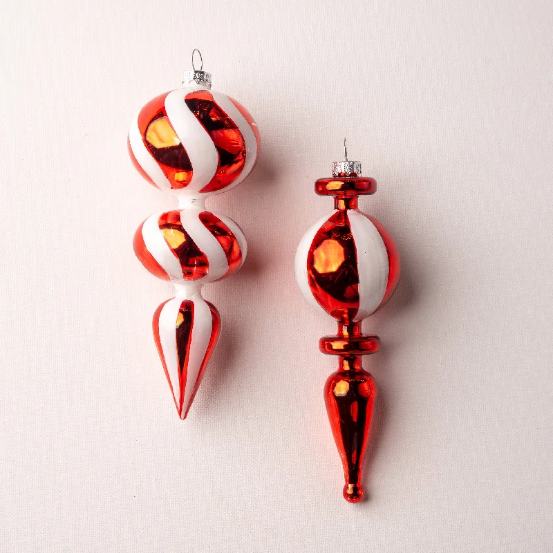 Christmas Wrapped Gifts 6" Red & White Assorted Finial Set Of 6