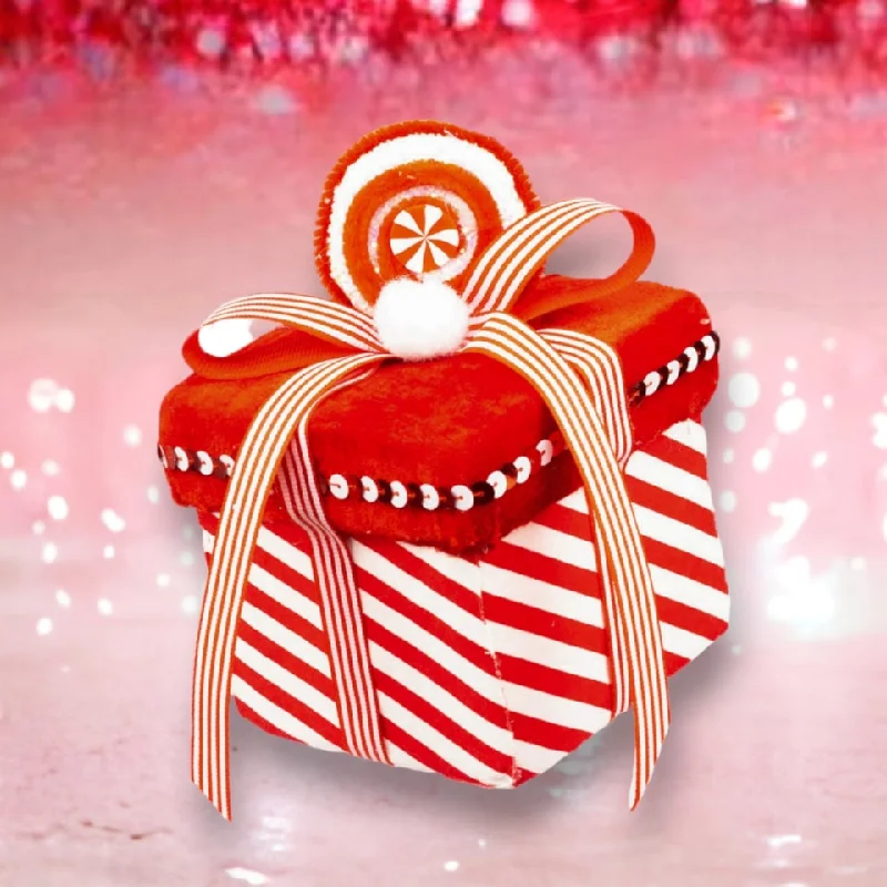 Christmas Ornaments 6" Red & White Peppermint Candy Gift Box Ornament Set Of 6